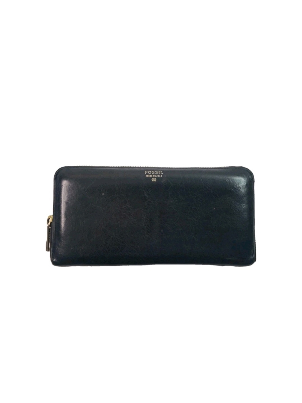 Fossil Black Leather Zip-Around Womens Wallet